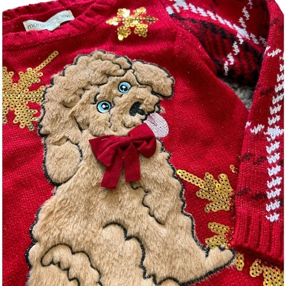 Margaux & Lexi Red Puppy Holiday Sweater 4 - Picture 2 of 3